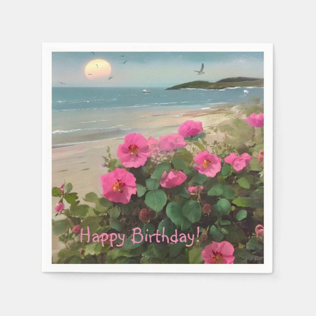 Seashore Wild Rose Birthday Napkin (Front)