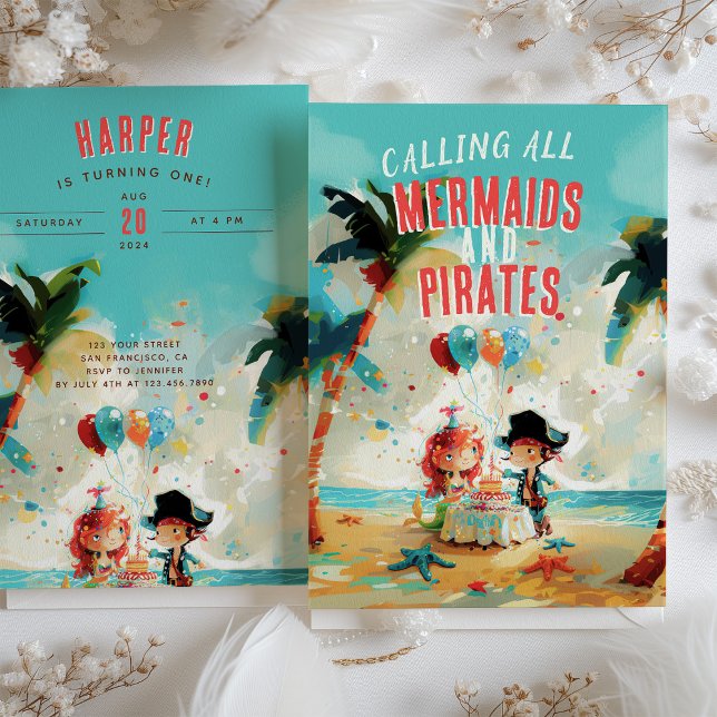 Seaside Adventure Mermaids & Pirates Birthday Invitation (Creator Uploaded)