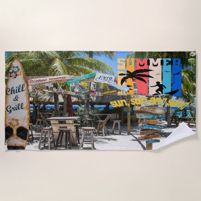 Seaside Adventure Surfing Beach Towel (Front)