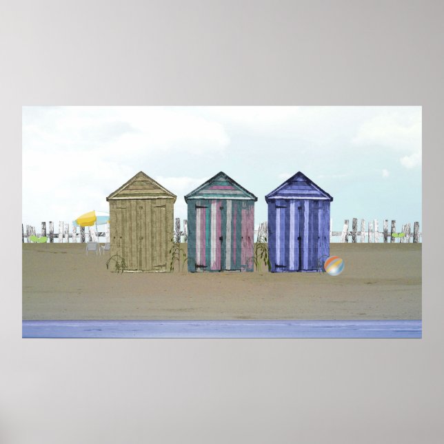 Seaside and Beach Huts Art Poster (Front)