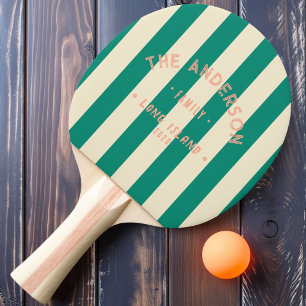 Seaside Aqua Beach Breeze Striping & Family Name Ping Pong Paddle