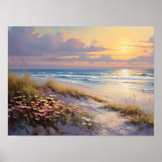 Seaside at Sunrise Oil Painting Poster