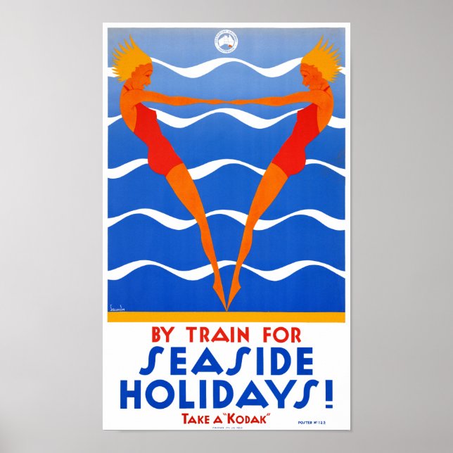 Seaside Australia Vintage Travel Poster Restored (Front)