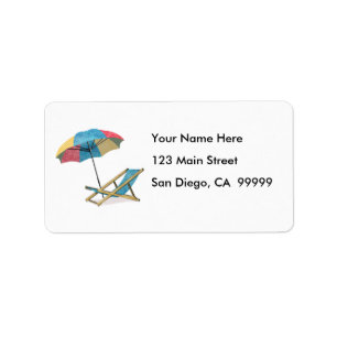 Seaside Beach Chairs & Umbrella Label