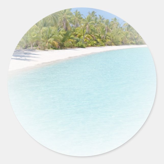 Seaside Beach Palms Blue Sky Sea Blank Template Classic Round Sticker (Front)