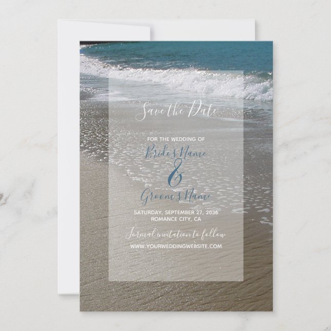 Seaside Beach & Sand Wedding Save The Date (Front)