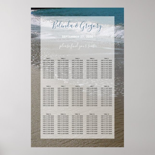 Seaside Beach & Sand Wedding Seating Chart (Front)