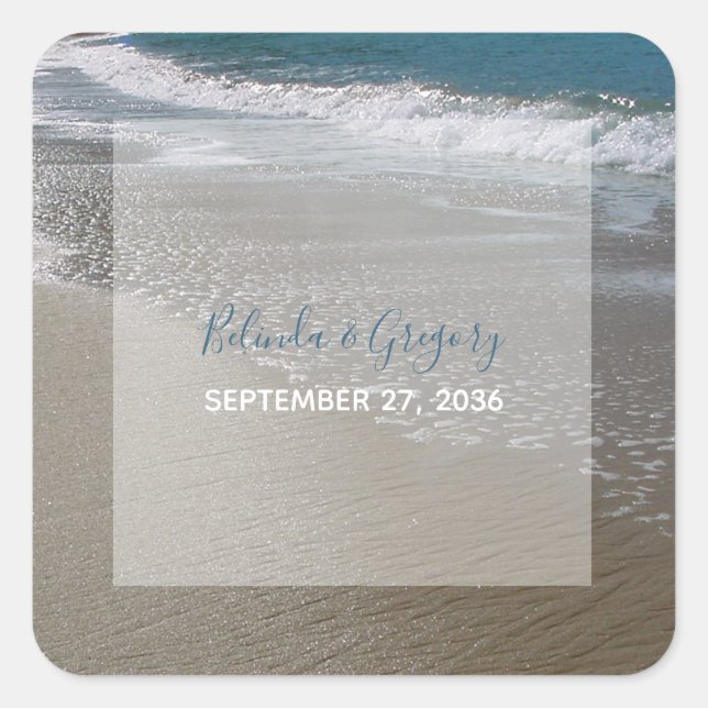 Seaside Beach & Sand Wedding Square Sticker (Front)