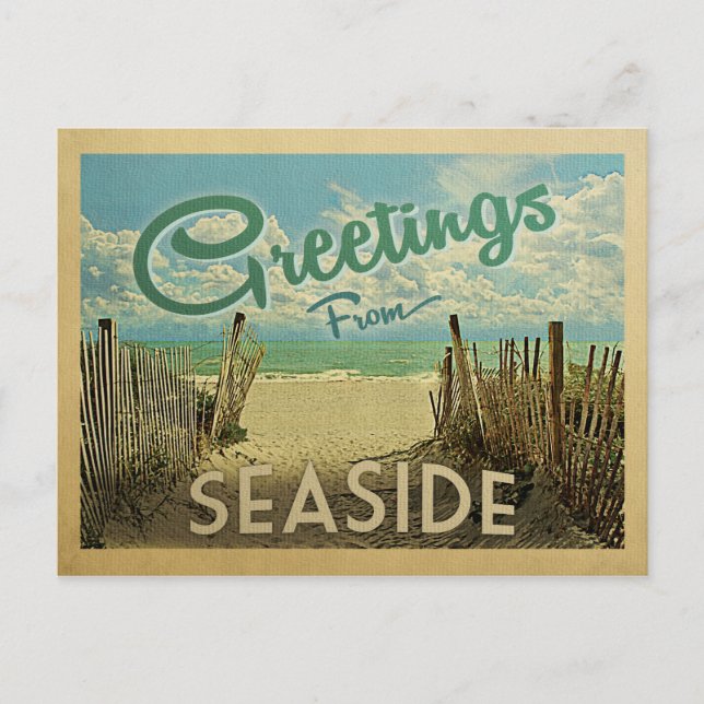 Seaside Beach Vintage Travel Postcard (Front)