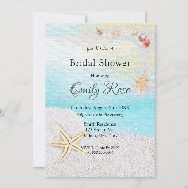 Seaside Beach White Sand Bridal Shower Invitation (Front)