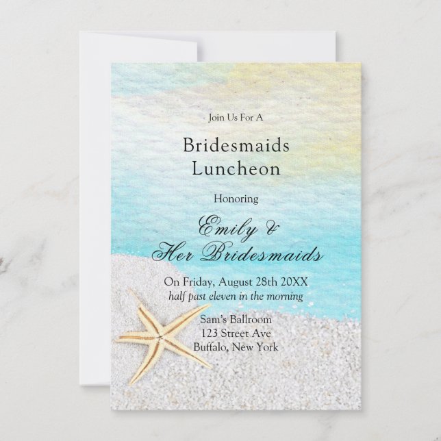 Seaside Beach White Sand Bridesmaids Luncheon Invitation (Front)