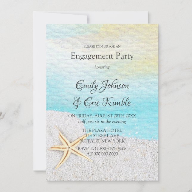Seaside Beach White Sand Engagement Party Invitation (Front)