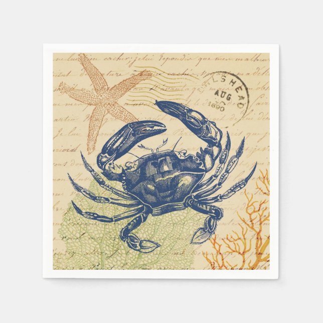 Seaside Blue Crab Collage Napkin (Front)