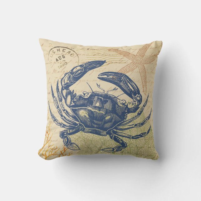 Seaside Blue Crab Collage Outdoor Cushion (Front)