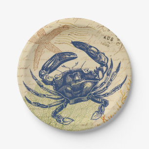 Seaside Blue Crab Collage Paper Plate