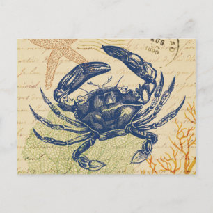 Seaside Blue Crab Collage Postcard