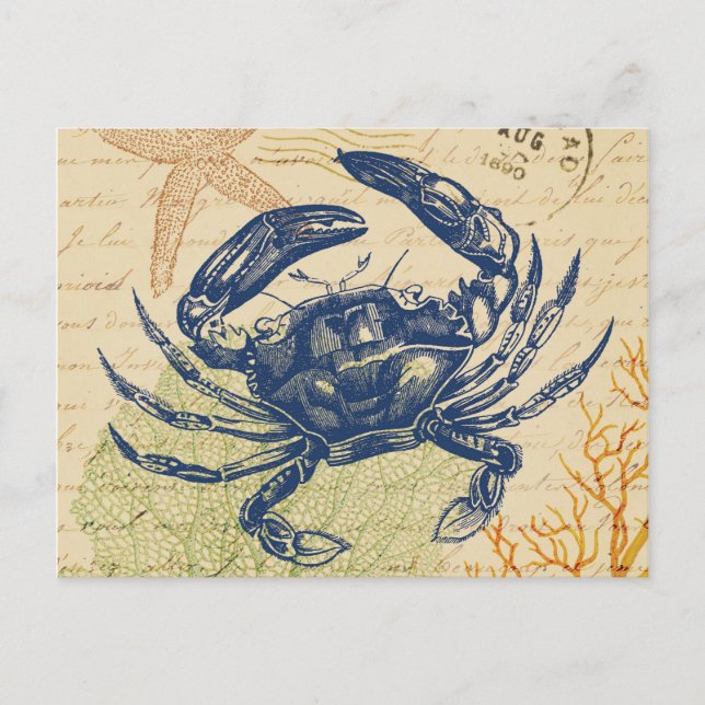 Seaside Blue Crab Collage Postcard (Front)