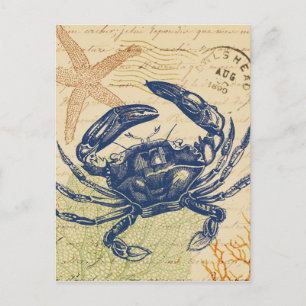 Seaside Blue Crab Collage Postcard