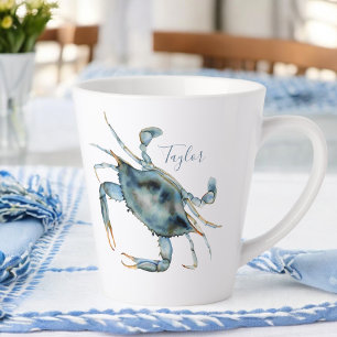 Seaside Blue Crab with Your Name Latte Mug