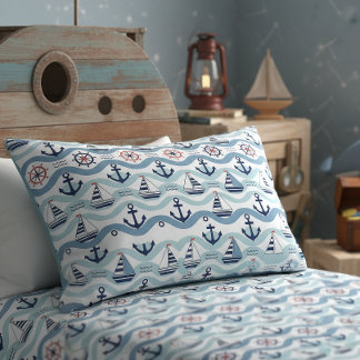 Seaside Blue Sailboats & Anchors Pattern ID1258 Pillowcase