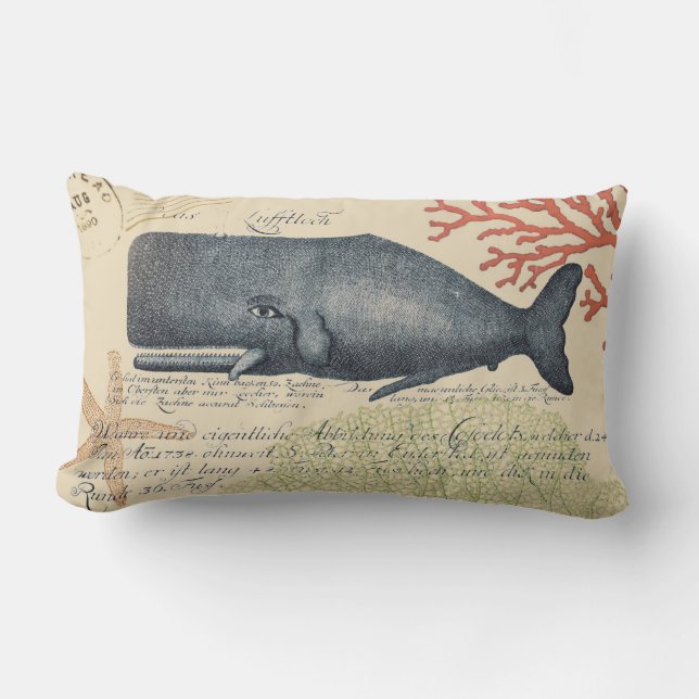 Seaside Blue Whale Collage Lumbar Cushion (Front)