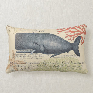 Seaside Blue Whale Collage Lumbar Cushion