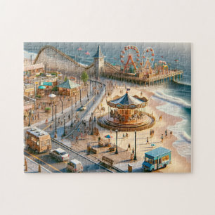 Seaside Boardwalk Carnival by the Beach Jigsaw Puzzle
