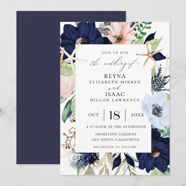 Seaside Botanical Wedding Invitation (Front/Back)