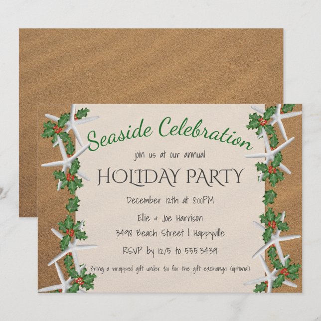 Seaside Celebration Starfish Holiday Party Invitation (Front/Back)