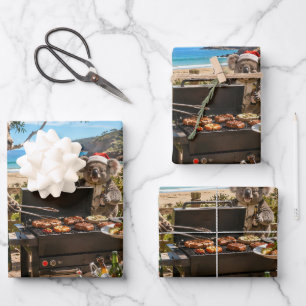 Seaside Christmas BBQ with Kangaroos and Koalas Wrapping Paper Sheet