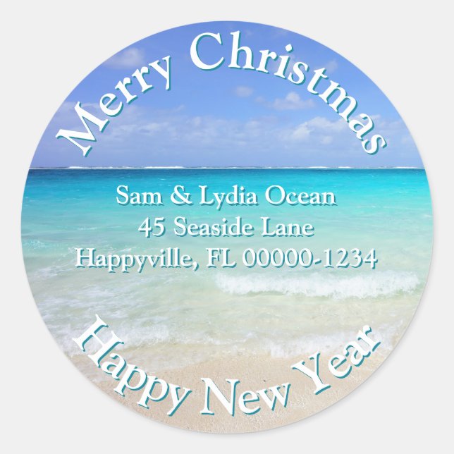 Seaside Christmas Tropical Address Labels (Front)