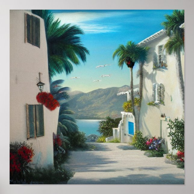 Seaside Cityscape Painting Poster (Front)