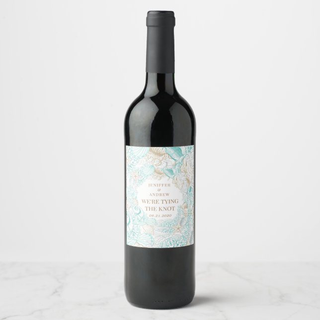 seaside coastal save the date monogram wine label (Front)