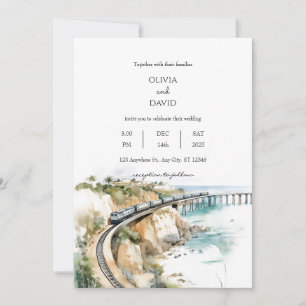 Seaside Coastal Train Tracks Ocean View Wedding  Invitation