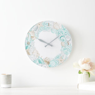seaside coastal turquoise gold Acrylic Wall Clock