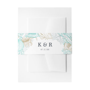 seaside coastal turquoise Wedding Belly Band Invitation Belly Band