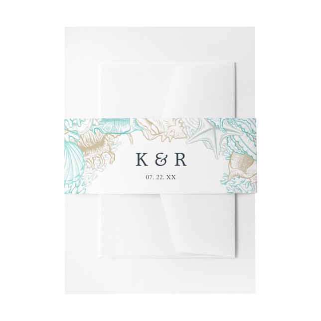 seaside coastal turquoise Wedding Belly Band Invitation Belly Band (Front Example)