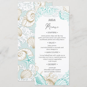 seaside coastal turquoise Wedding Dinner Menu Invitation