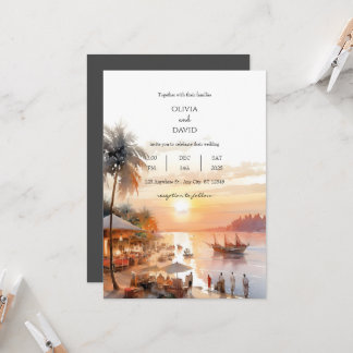 Seaside Coastal Village Market At Sunset Wedding  Invitation