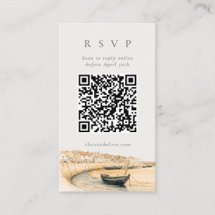 Seaside Cornwall Harbour QR Code Wedding RSVP Card