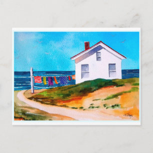 Seaside Cottage with Washline Postcard