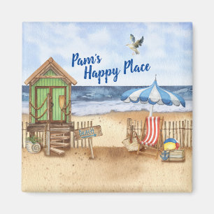 Seaside Day at the Beach Personalised Round Magnet