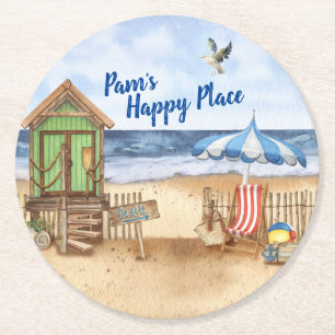 Seaside Day at the Beach Personalised Round Paper Coaster