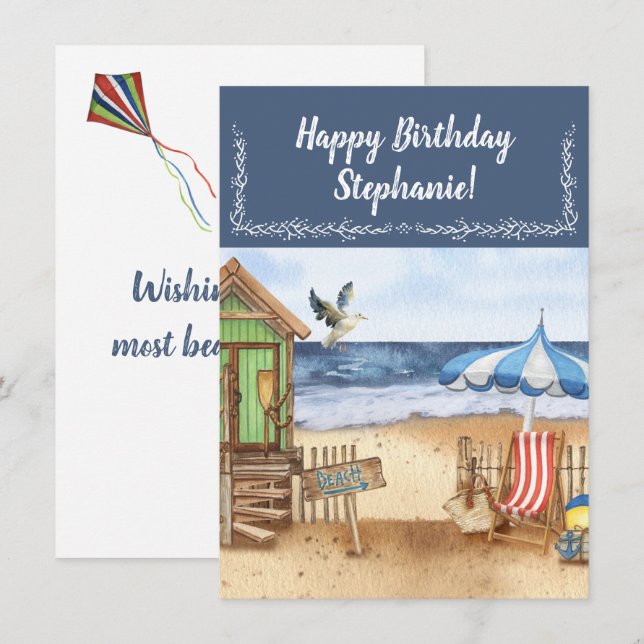 Seaside Day at the Beach Personalized  Thank You Card (Front/Back)