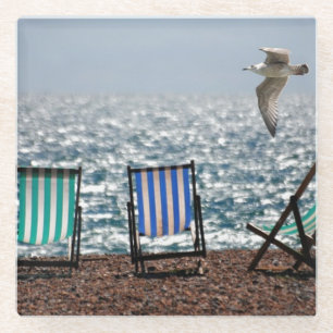 Seaside Deck Chairs and Seagull Glass Coaster