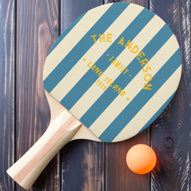 Seaside Deep Aqua Striping & Family Name Ping Pong Paddle (Creator Uploaded)