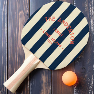 Seaside Deep Sea Blue Striping & Family Name Ping Pong Paddle
