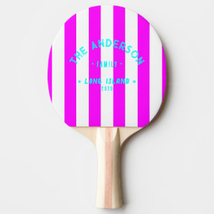 Seaside Electric Retro Pink Striping & Family Name Ping Pong Paddle