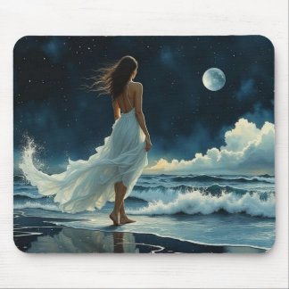 Seaside Escape under the Moon | Coastal Art Mouse Mat