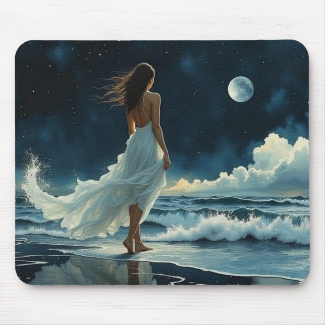  Seaside Escape under the Moon | Coastal Art Mouse Mat (Front)